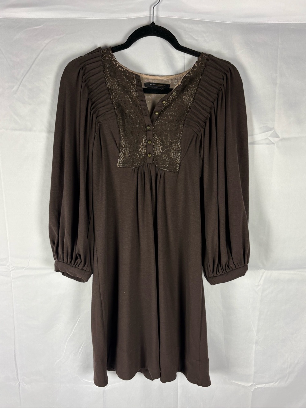 BCBG boho Whimsigoth embroidered lace wool cotton balloon sleeve dress S
